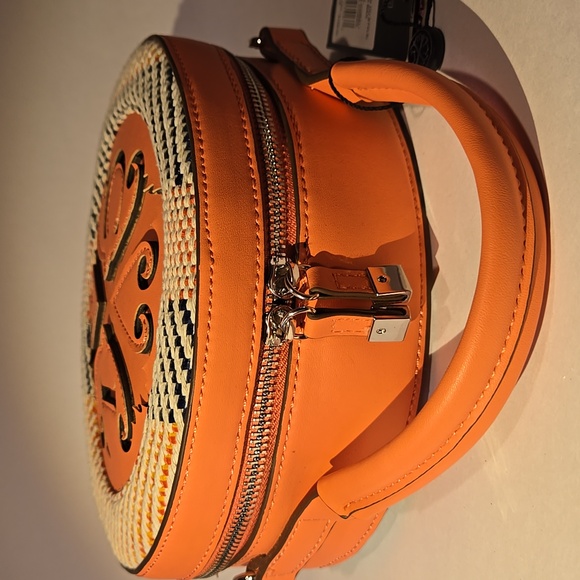 Christian Lacroix Nora Shoulder Bag Sherbet Rafia-Coral 8"Diameter X W-3" - Picture 6 of 13